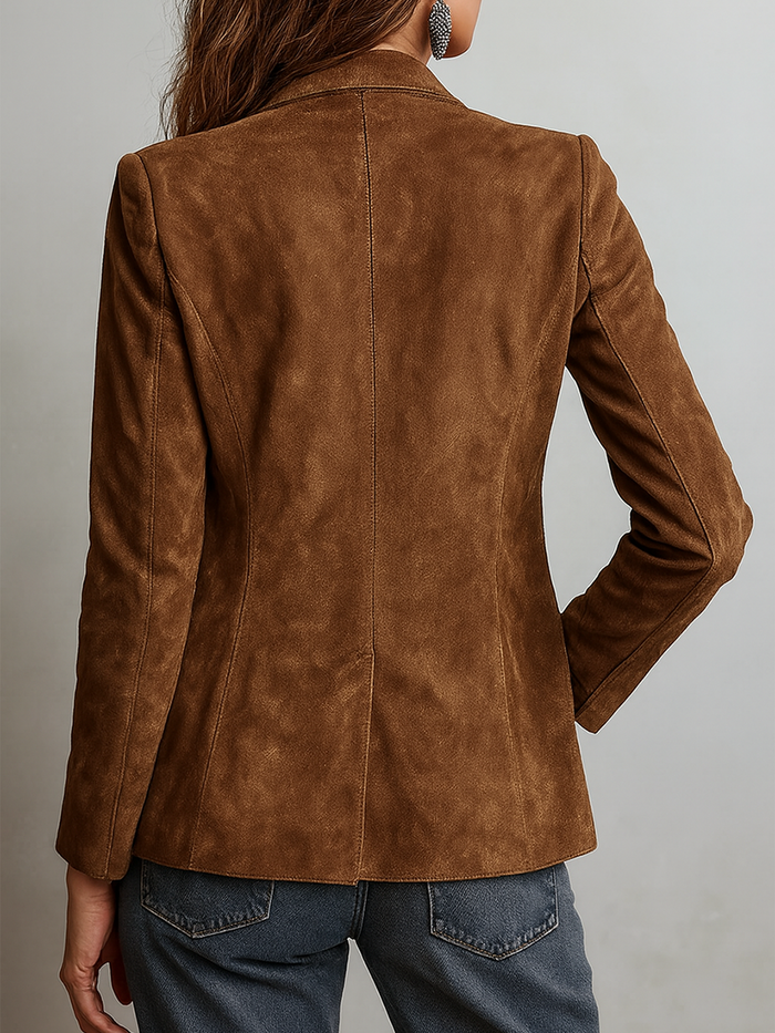 Women's Suede Jacket UK – Retro Contrast Stitch | The Marlow | Huna