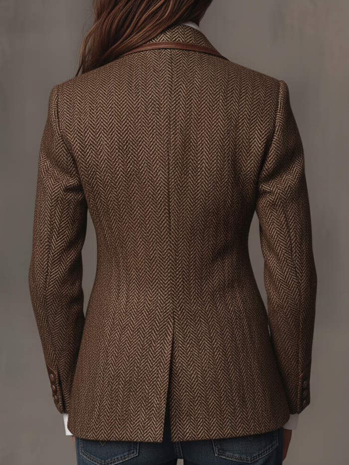 Women's Tweed Blazer UK – Herringbone Leather Trim | The Wren | Huna
