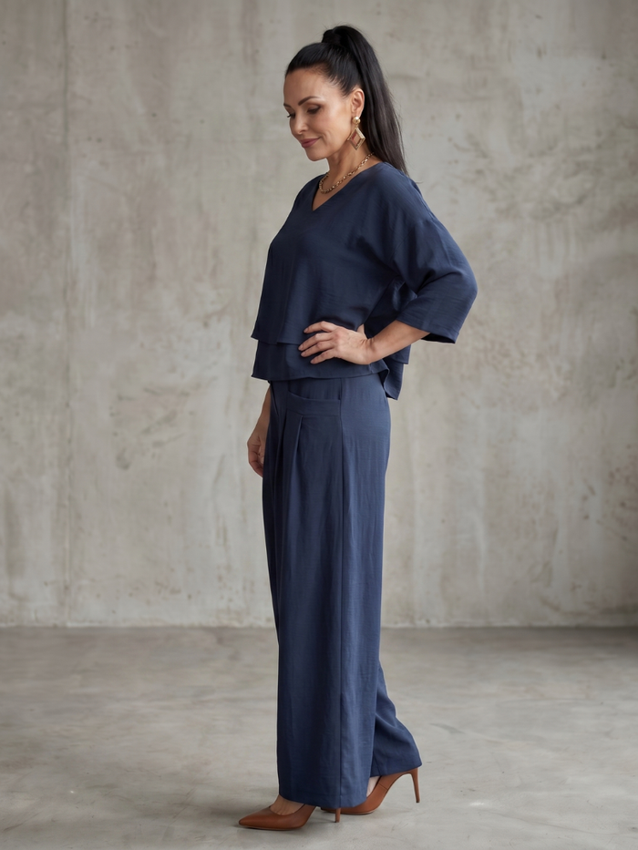 Women's Two Piece Set – Layered Top & Wide Leg Co-ord | The River | Huna
