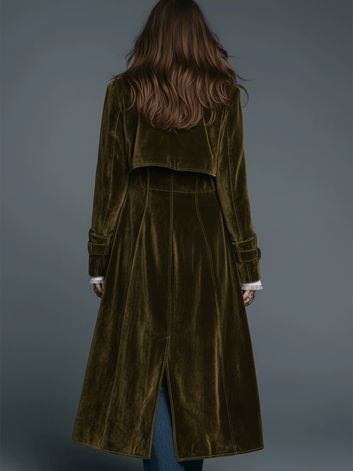 Women's Velvet Long Coat UK – Leopard Lapel | The Rhea | Huna