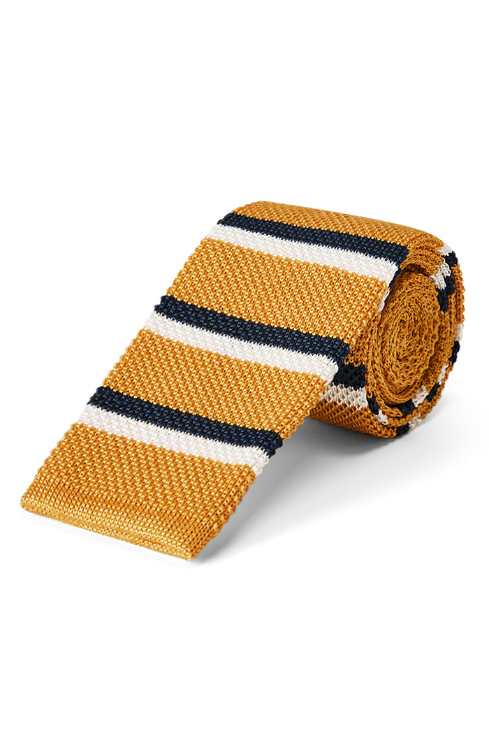 Yellow & Cream Stripe Knitted Silk Tie