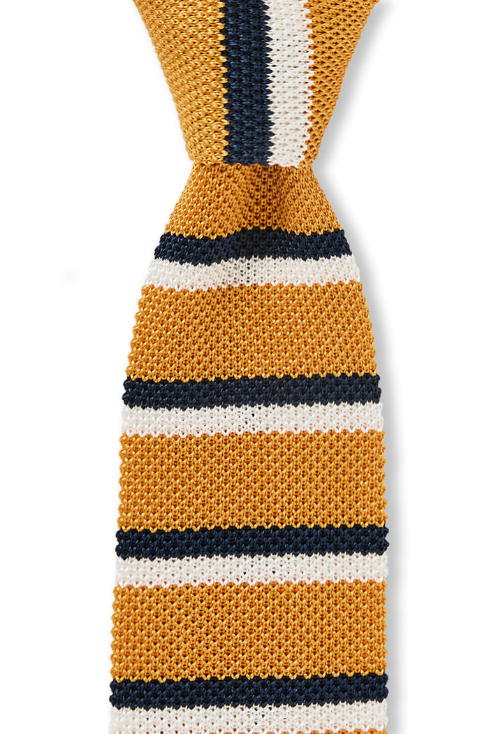 Yellow & Cream Stripe Knitted Silk Tie
