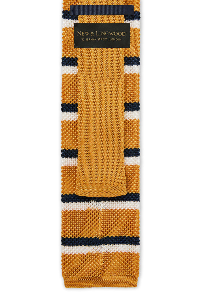 Yellow & Cream Stripe Knitted Silk Tie