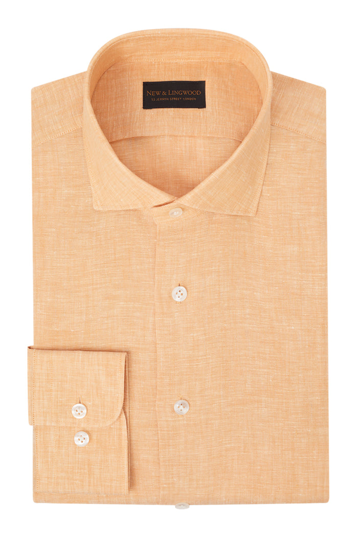 Yellow Cutaway Collar Standard Fit Linen Shirt