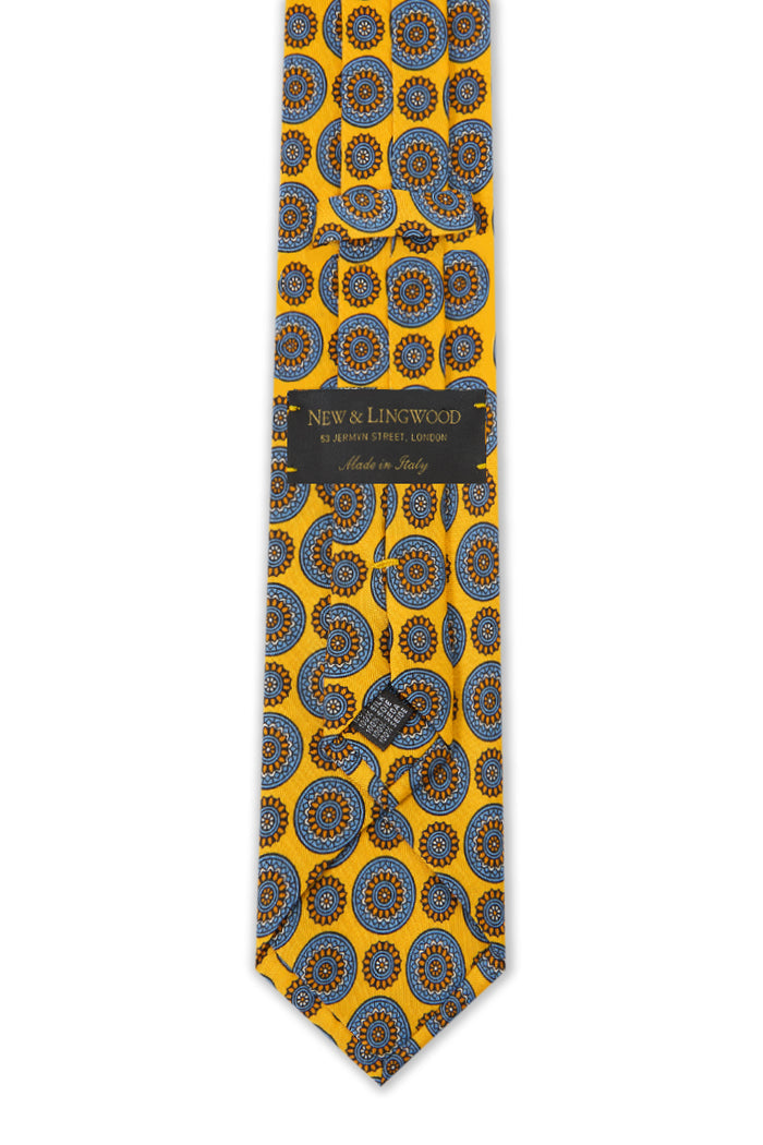 Yellow Floral Medallion Print Silk Tie