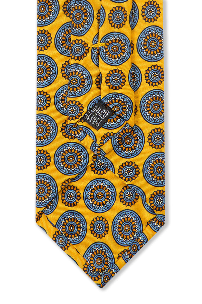 Yellow Floral Medallion Print Silk Tie
