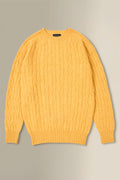 Yellow Lambswool Cable Knit Crew Neck Jumper