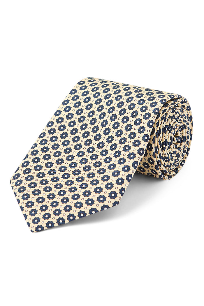 Yellow Micro Floral Print Silk Tie