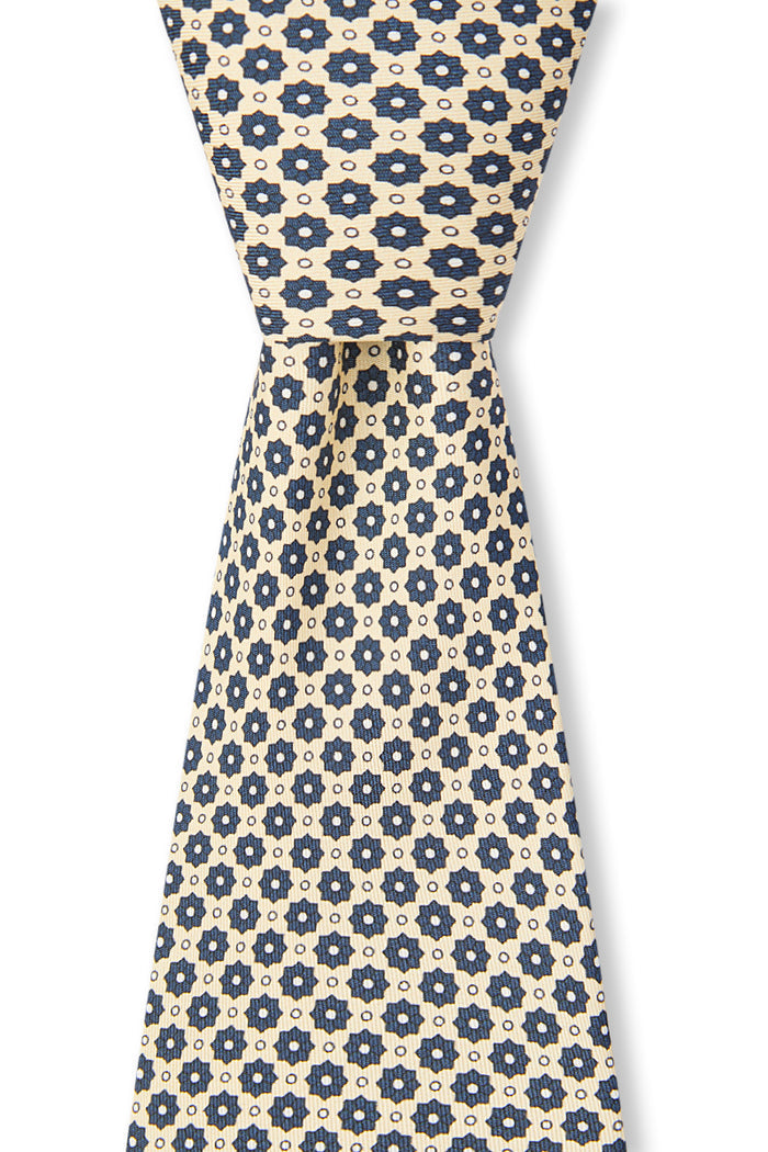 Yellow Micro Floral Print Silk Tie