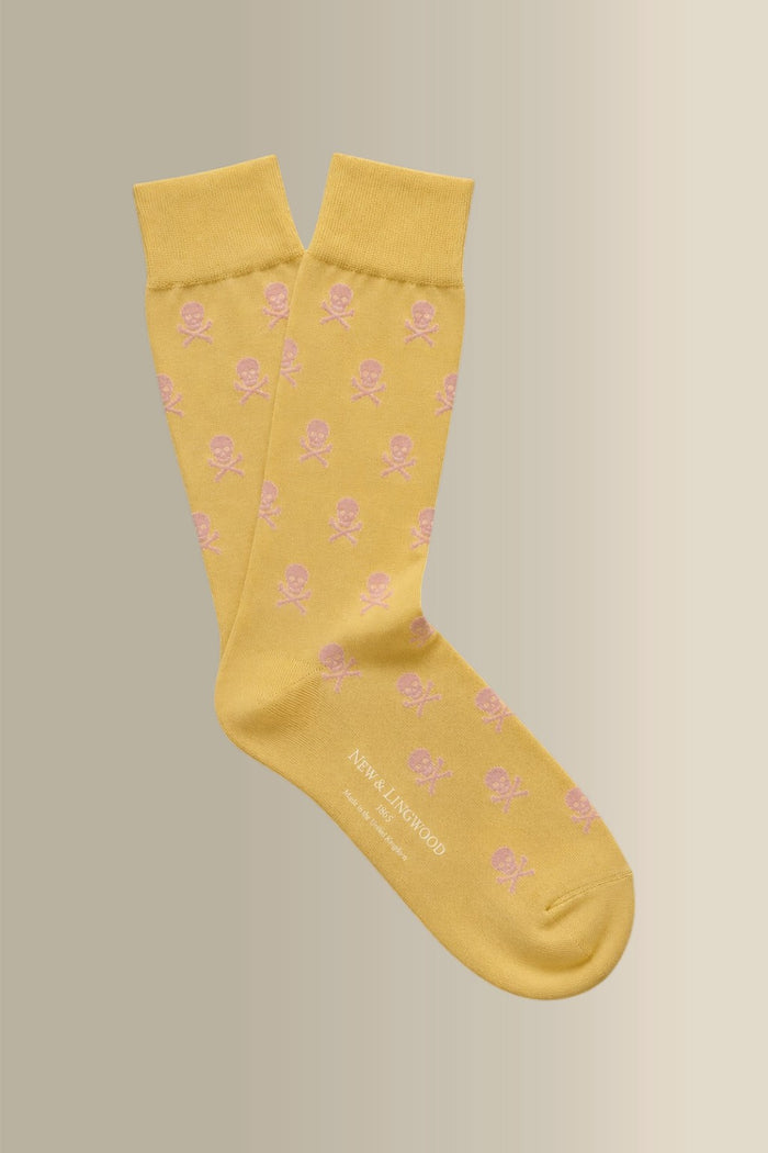 Yellow & Pink Heritage Skull & Crossbones Mid Calf Cotton Socks
