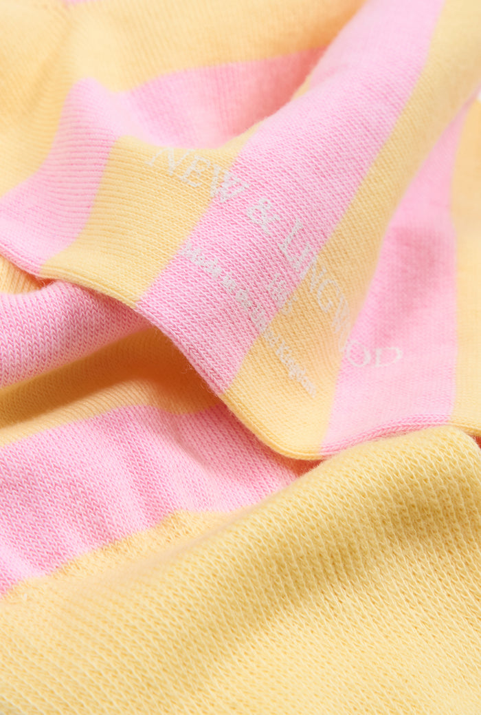 Yellow & Pink Stripe Mid Calf Cotton Socks