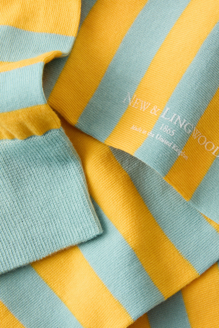 Yellow & Sky Stripe Mid Calf Cotton Socks